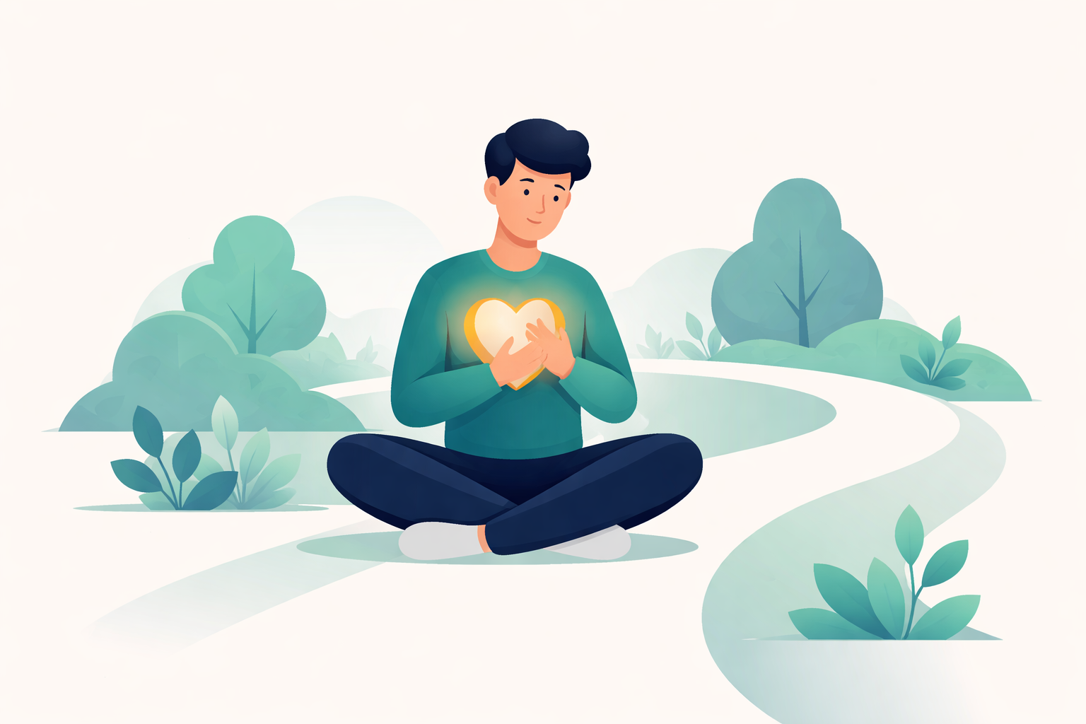 Yas süreci, kayıp sonrası uyum ve anıları onurlandırmayı simgeleyen, elinde hatıra tutan huzurlu insan illüstrasyonu