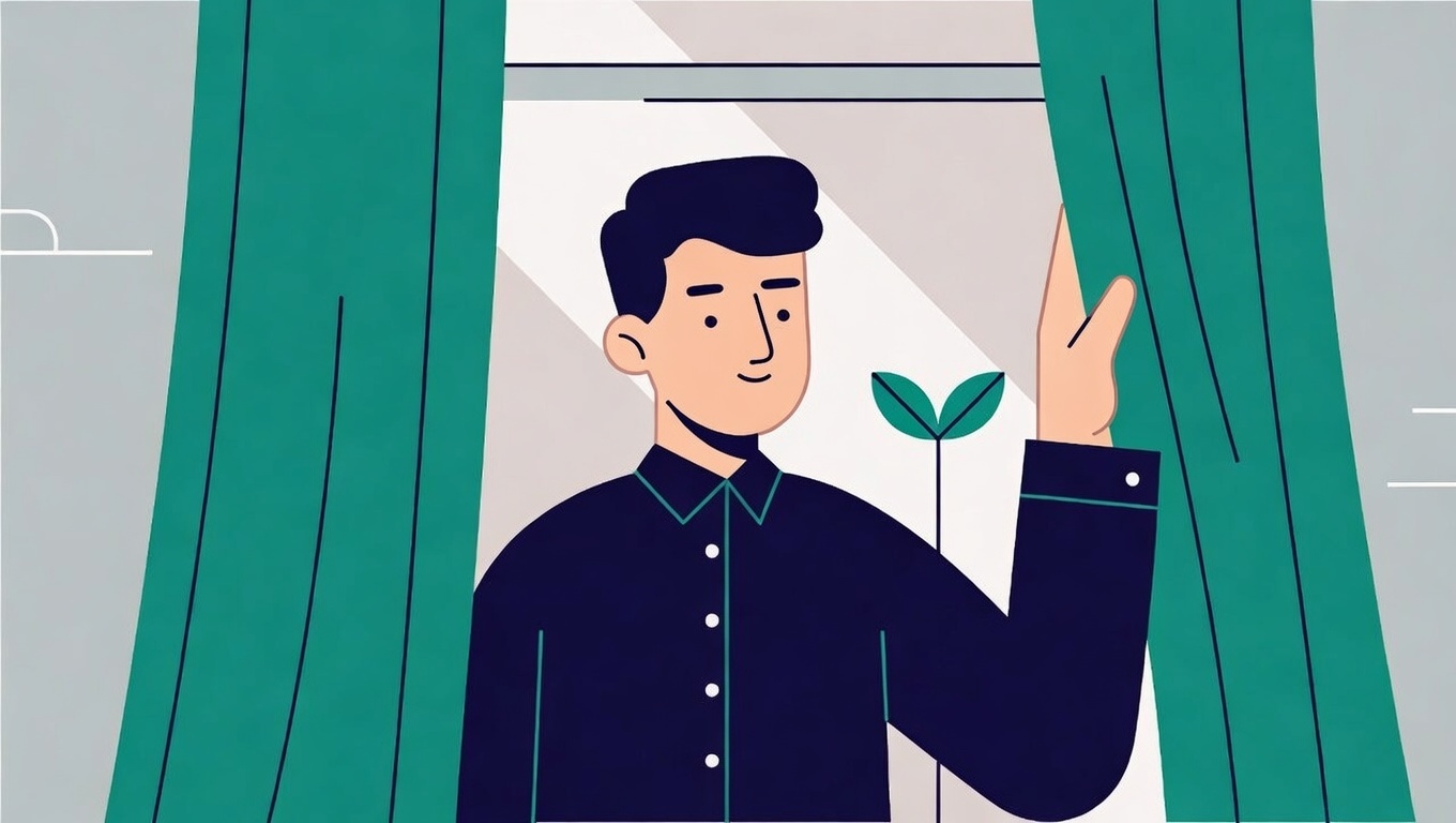 Depresyon, çökkünlük ve duygudurum bozukluklarında iyileşmeyi, yenilenmeyi ve umudu simgeleyen pencere açma illüstrasyonu